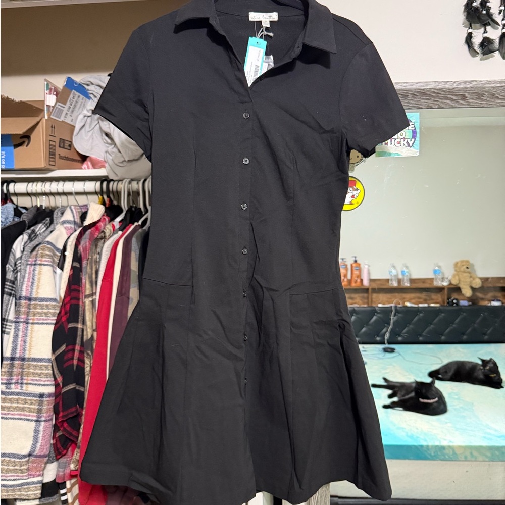 Nine Britton Black Short Sleeve A-Line Dress
